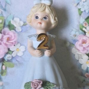 Enesco Porcelain "Growing Up Birthday Girl" Blonde 2nd Birthday Spring Roses